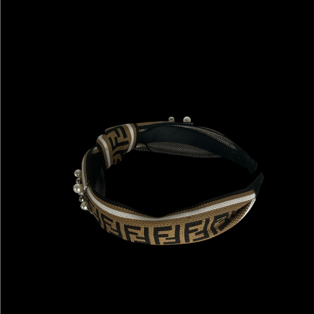 Logo Tan and Black Headband with Pearl Embellishments